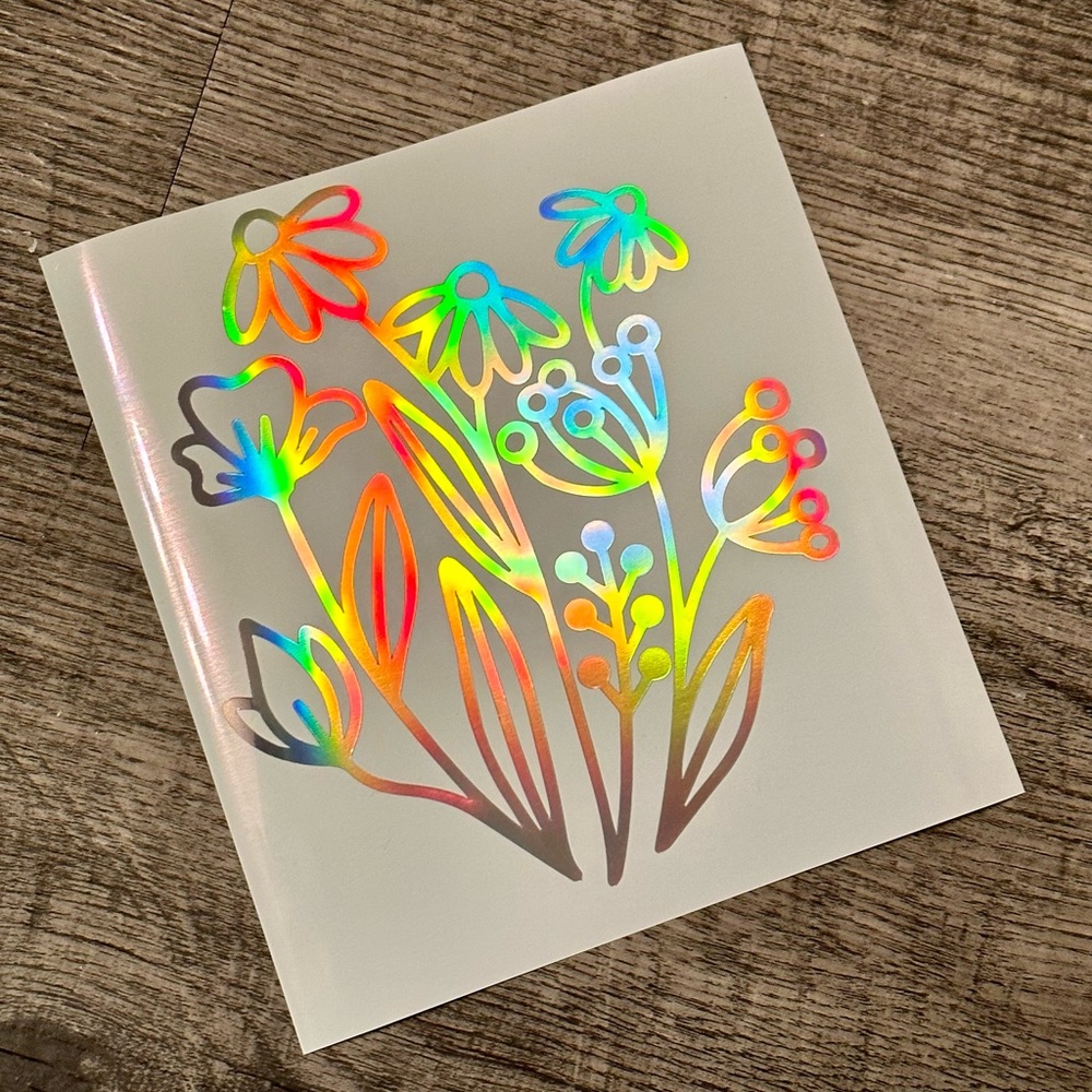Floral Decal- Silver Holographic Rainbow Spectrum